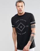 Asos Longline T-shirt With Bronx Statten Island Front Print And Side Splits - Black