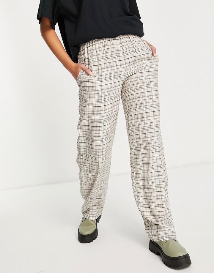 Topshop Check Straight Leg Pull On Pant In Beige - Part Of A Set-neutral