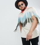 Asos Design Plus Relaxed Longline T-shirt With Ombre Fringe Front - Beige