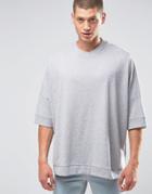 Asos Extreme Oversized Slouchy T-shirt With Curved Hem In Gray Marl -