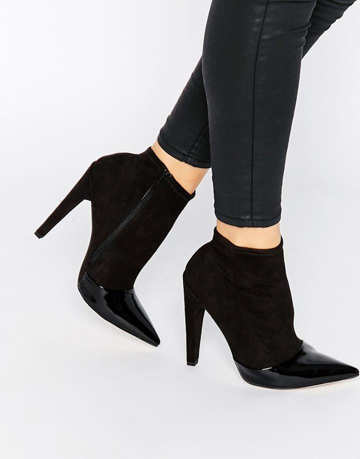 Little Mistress Bogart Toecap Pull On Heeled Ankle Boots - Black