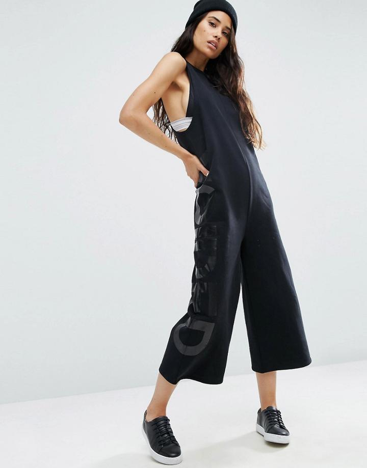 Asos Sweat Jumpsuit With Logo Print - Black
