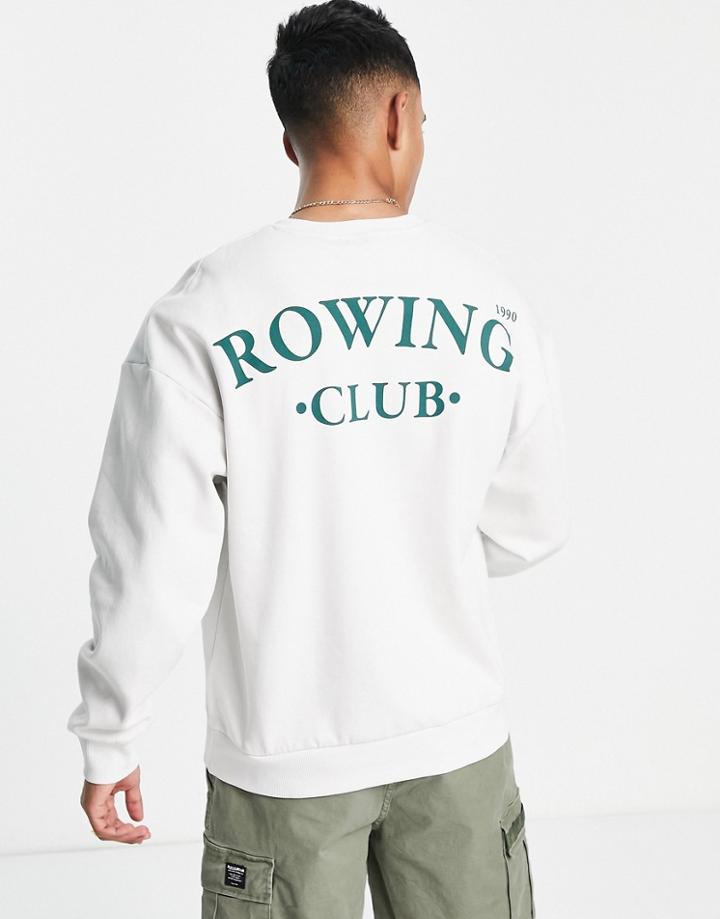 Jack & Jones Originals Oversized Sweatshirt With Rowing Club Back Print In Gray
