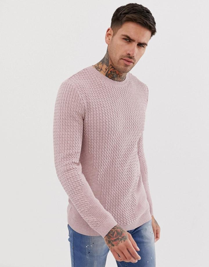 Asos Design Lightweight Muscle Fit Cable Sweater In Pink - Pink