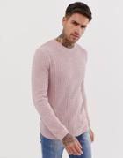 Asos Design Lightweight Muscle Fit Cable Sweater In Pink - Pink