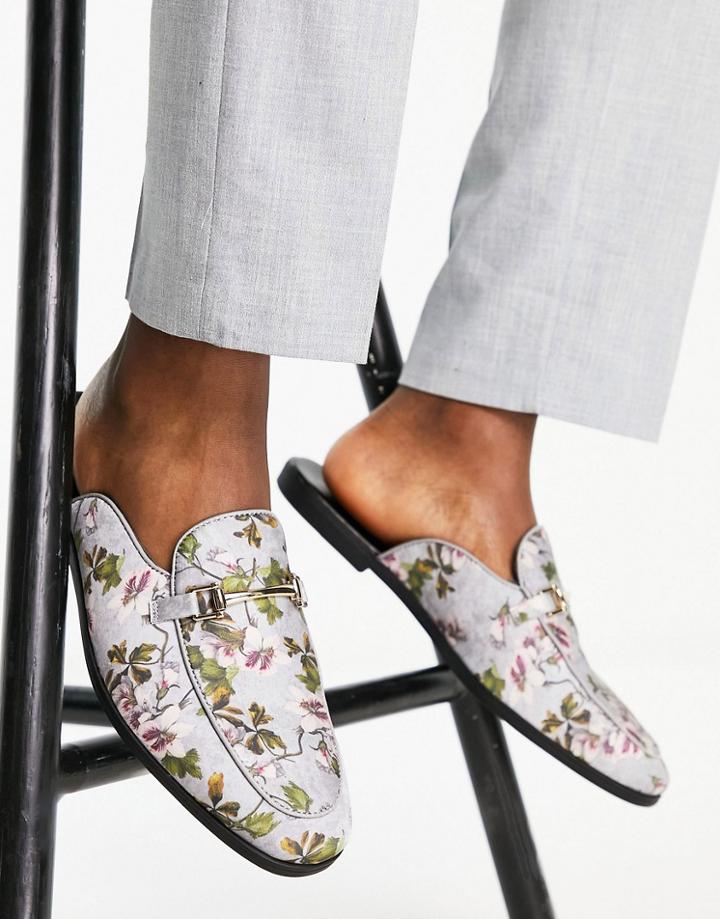 Asos Design Loafer In Gray Floral Print