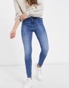 River Island High Rise Skinny Jeans In Mid Blue-blues