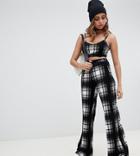 One Above Another Wide Leg Pants In Velvet Check Two-piece - Black