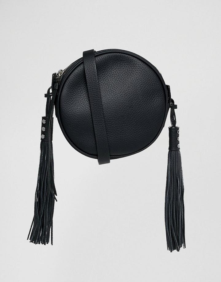 Allsaints Kepi Round Leather Bag With Tassel - Black