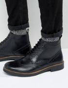Frank Wright Brogue Boots In Black Leather - Black