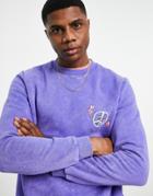 Asos Design Sweatshirt In Purple Acid Wash With Peace Chest Print