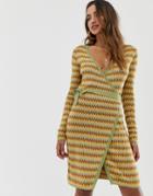 Skylar Rose Knitted Midi Wrap Dress In Zig Zag Knit - Multi