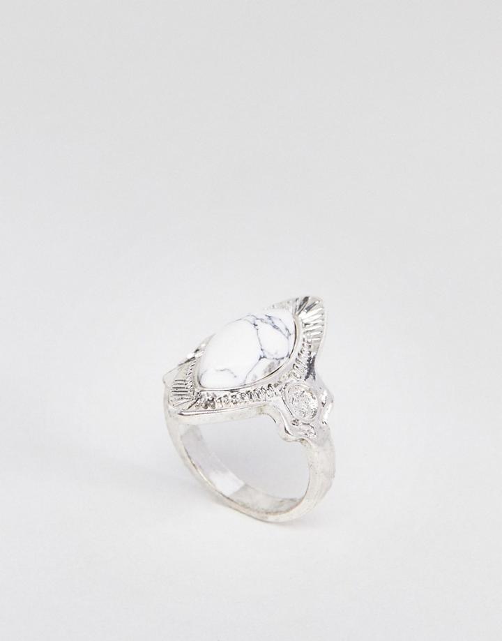 Asos Design Faux Marble Engraved Ring - Silver
