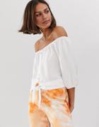 Bershka Bardot Blouse In White - Yellow