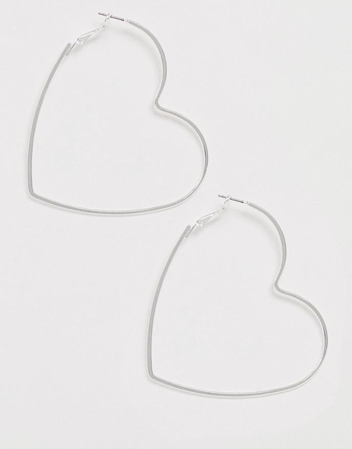 Glamorous Silver Oversized Heart Hoops Earrings