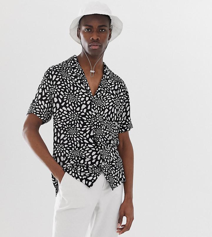 Asos Design Tall Regular Spot Shirt With Revere Collar-black
