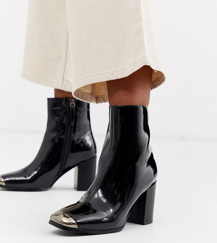 Glamorous Wide Fit Black Metal Tipped Western Boots