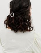 Asos Design Barette Hair Clip In Open Circle Design In Clear Marble Resin - Clear
