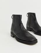 Asos Design Chelsea Boots In Black Leather With Square Toe And Chunky Sole - Black
