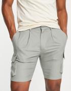 Asos Design Skinny Smart Shorts With Cargo Pockets In Khaki-green