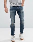 Jack & Jones Intelligence Jeans In Slim Fit Distressed Denim - Blue