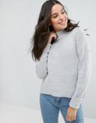 Brave Soul Tainsor Oversized Funnel Neck Sweater With Curved Hem - Gray