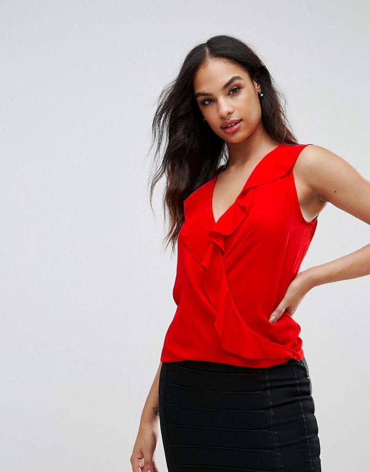 Lipsy Sleeveless Ruffle Wrap Blouse - Red