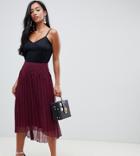 Asos Design Petite Dobby Pleated High Low Midi Skirt With Pintuck Detail - Red