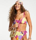Reclaimed Vintage Inspired Recycled Cut Out High Waist Bikini Bottom In Purple 70's Print