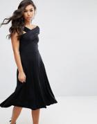 Asos Midi Skater Dress With Bardot Neckline - Black