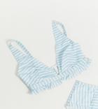 Peek & Beau Fuller Bust Plunge Front Frill Bikini Top In Blue Stripe-blues