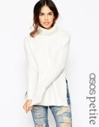 Asos Petite Sweater In Brushed Yarn With High Neck And Side Splits - Rust
