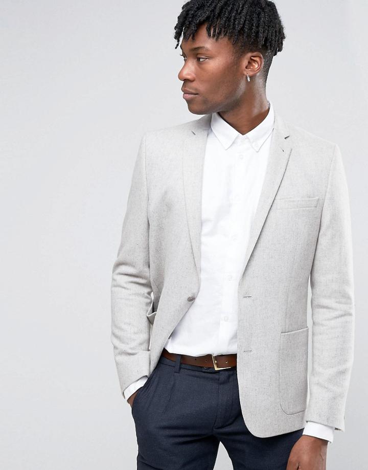 Asos Skinny Blazer In Gray Wool Mix - Gray