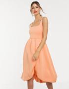 Asos Design Square Neck Bubble Hem Wrap Prom Midi Dress - Orange