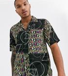 Reclaimed Vintage Patchwork Rave Print Shirt-black