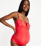Asos Design Maternity Ruched Tie Front Swimsuit In Pink