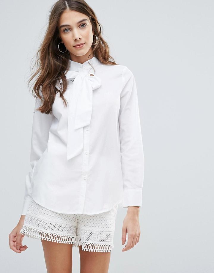 Qed London Bow And Eyelet Shirt - White