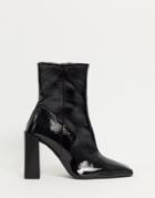 Asos Design Erico Premium Leather Patent Heeled Boots In Black