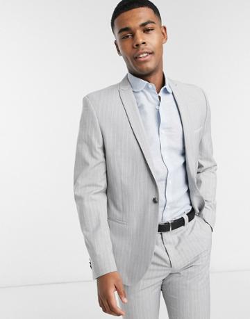 Viggo Recycled Polyester Slim Fit Suit Jacket In Light Gray With Pinstripe-grey