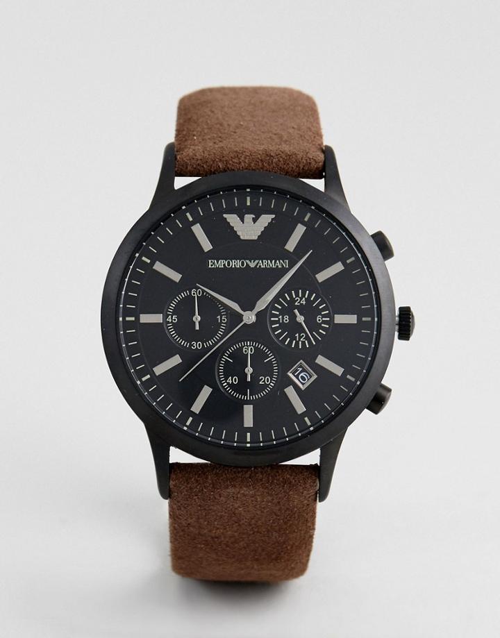 Emporio Armani Ar11078 Chronograph Leather Watch In Brown - Brown
