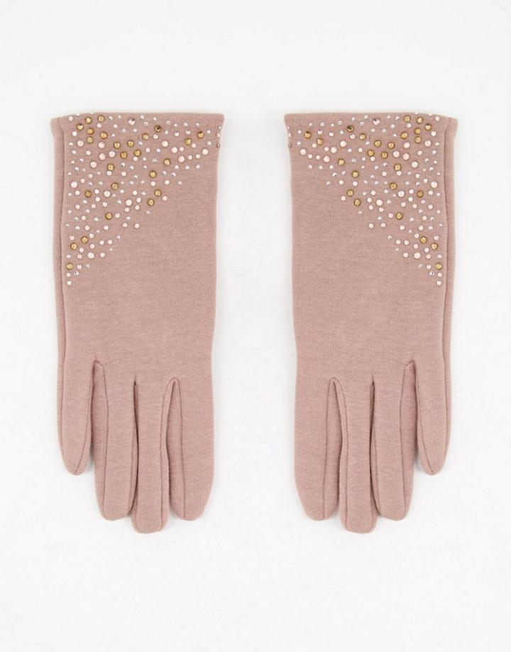 Boardmans Crystal Detail Gloves In Camel-neutral