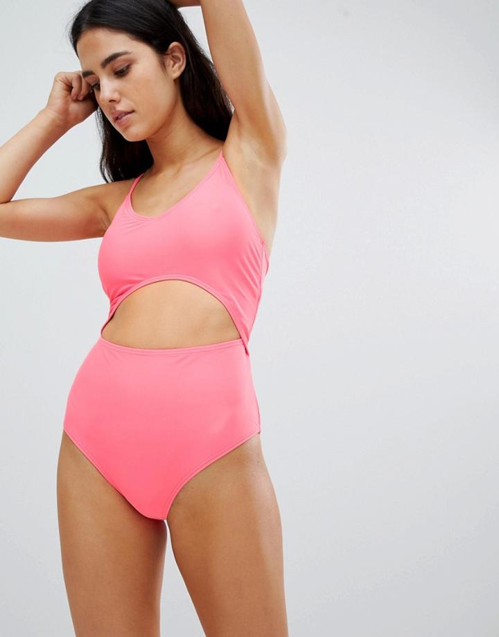 South Beach Tropical Glow Cut Out Swimsuit - Orange