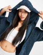 Monki Hooded Fleece In Dark Blue