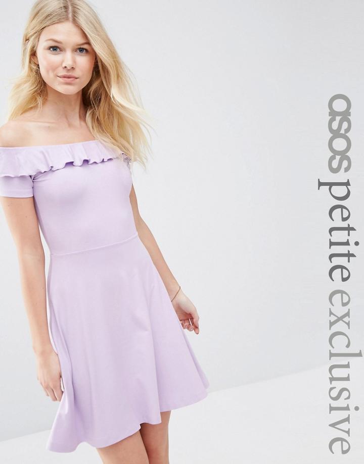 Asos Petite Ruffle Off Shoulder Skater Dress - Lilac