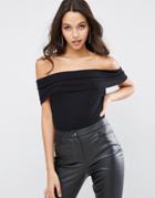 Asos Off Shoulder Top With Deep Fold In Rib - Black