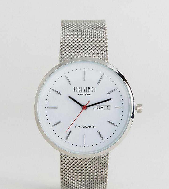 Reclaimed Vintage Inspired Date Mesh Watch In Silver Exclusive To Asos - Silver