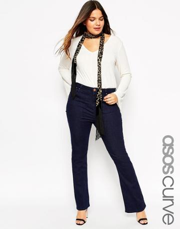 Asos Curve Kick Flare Jeans In Clean Indigo With Pressed Crease - Indigo