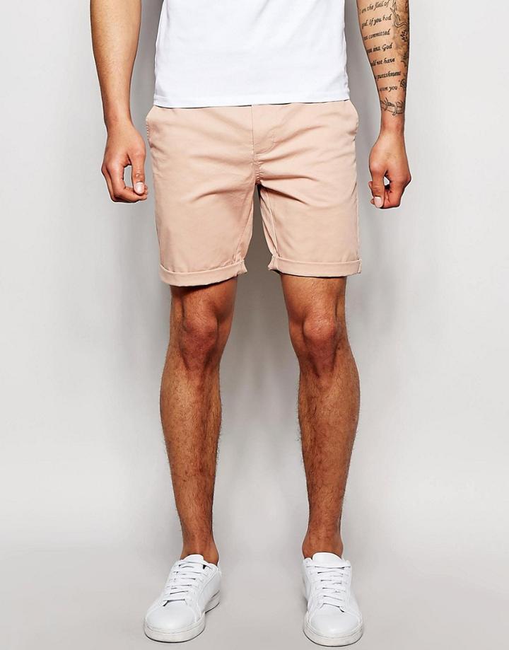 Asos Slim Chino Shorts In Pink - Rose Dust