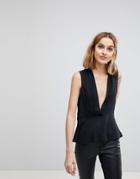 Asos Drape Plunge Top - Black