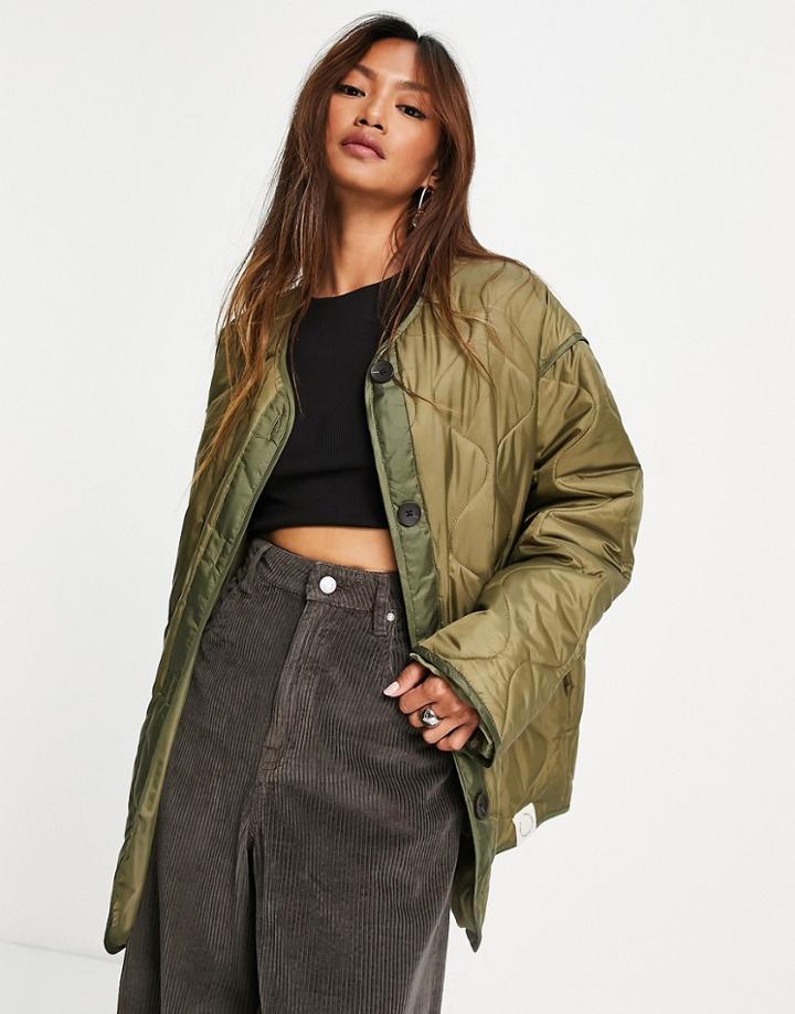 Topshop Lightweight Quilted Liner Jacket In Khaki-green